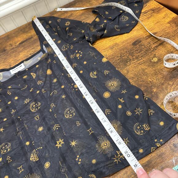 Noisy May Size M Top Sheer Celestial Zodiac Corset Mesh Long Sleeve Goth Witchy - Picture 15 of 15